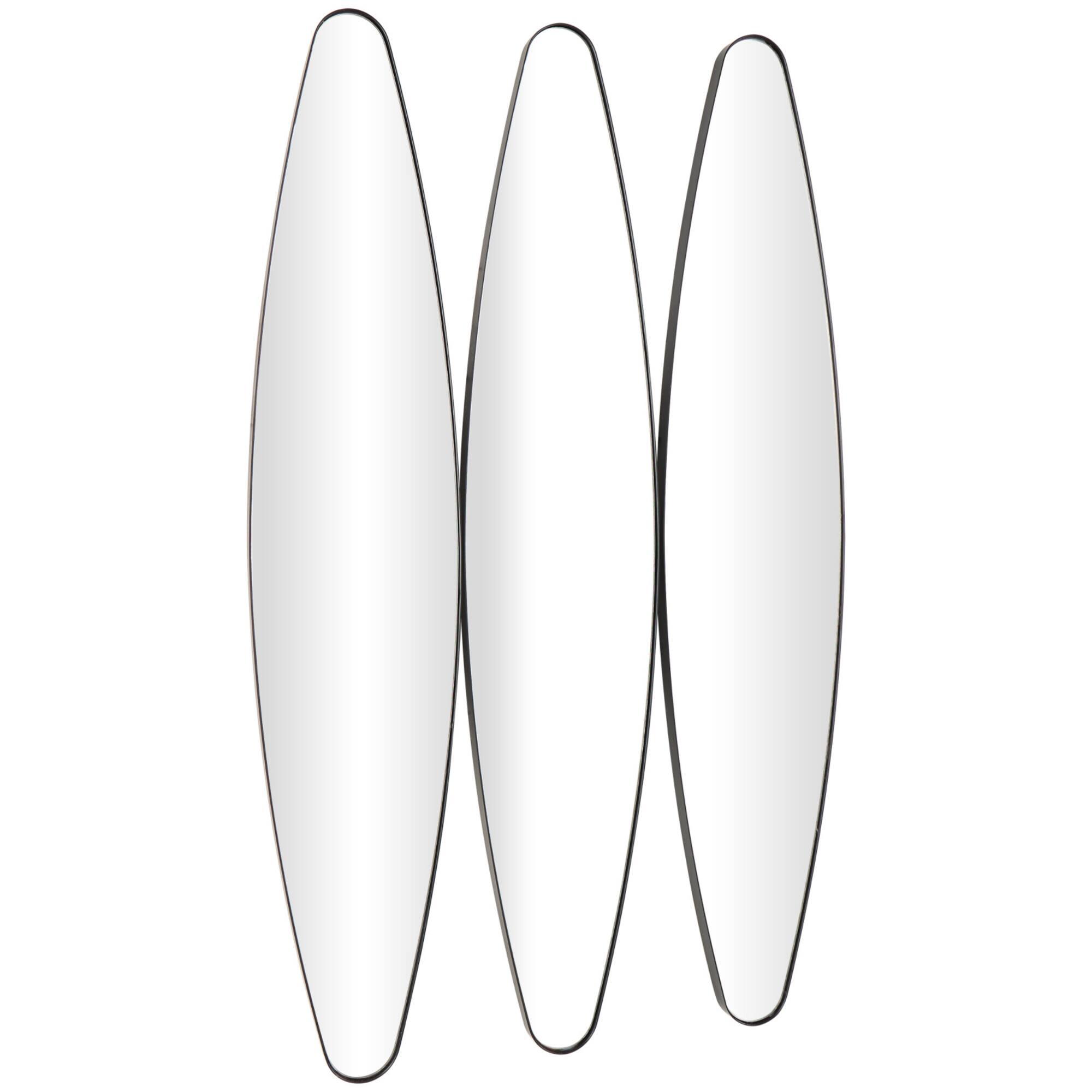 10" x 47" Black Metal Elongated Oval Wall Mirror Set